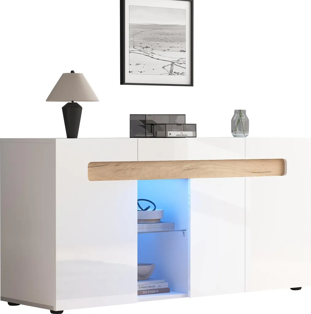 Buffet moderne blanc 140cm : optimisez votre espace avec élégance LED - 15