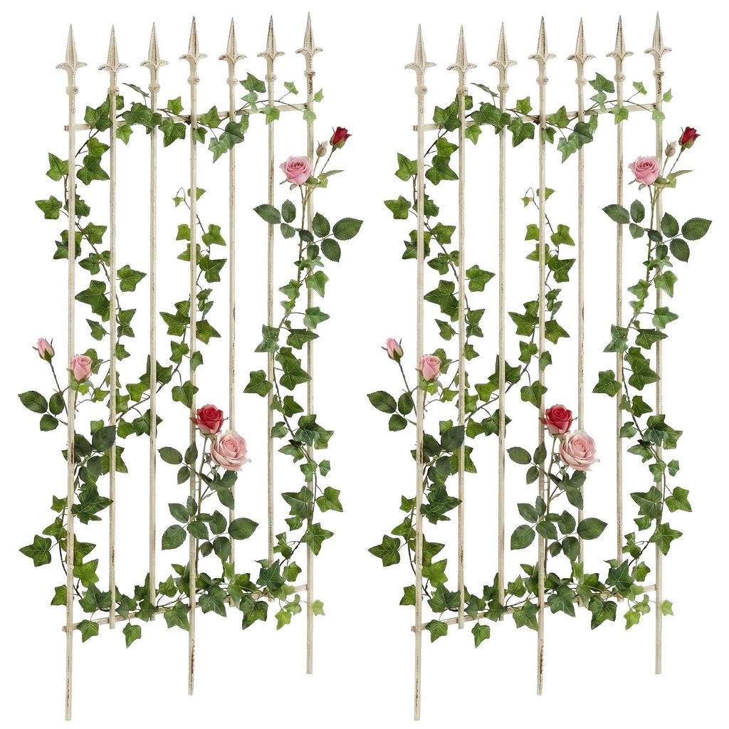 CLP 2er Set Rankgitter Elisa 100 x 50 cm lackiertes Eisen im Jugendstil für Garten Farbe antik-creme