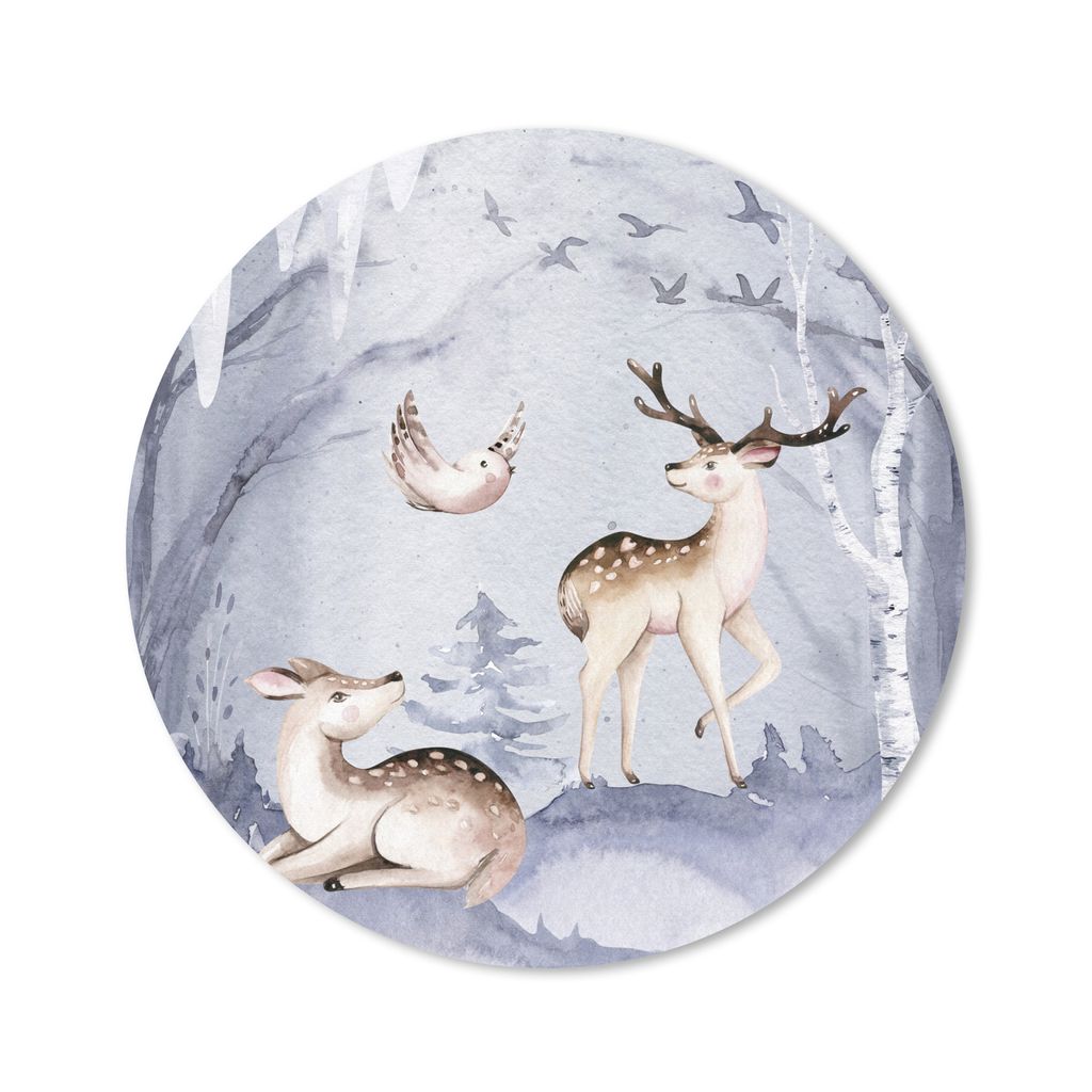 MuchoWow Mauspad Mousepad Winter - Vogel - Hirsch 30x30 cm - Mousepads - Maus Mat - Pad - Mausunterlage - Tischunterlage - Schreibtischmatten