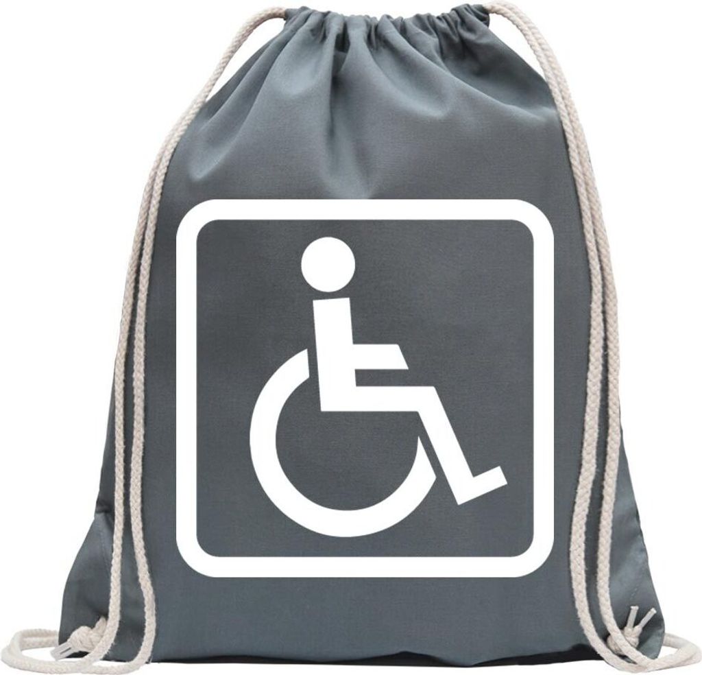 Kiwistar - Turnbeutel - stahlgrau - Rollstuhlfahrer Design 1 - Fun Rucksack Sport Beutel Gymsack Baumwolle mit Ziehgurt