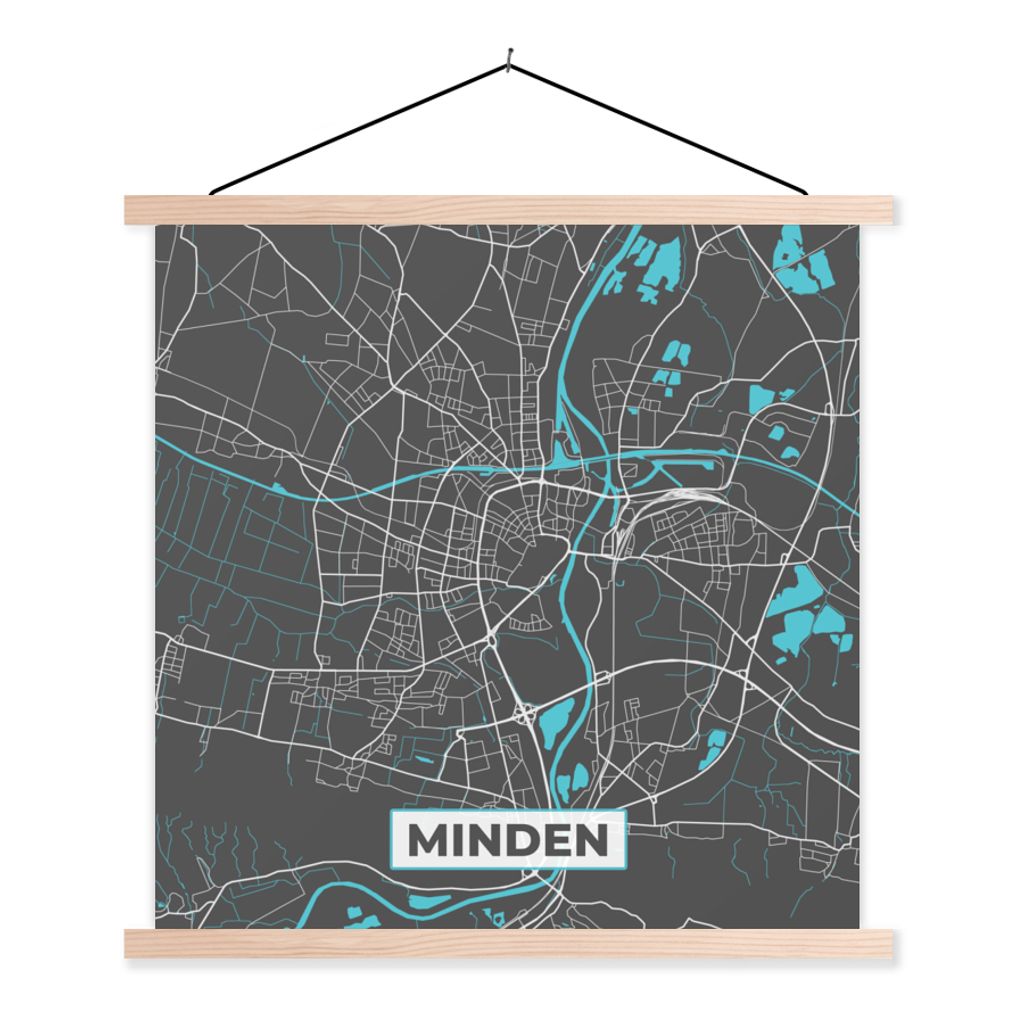 MuchoWow® Textilposter Minden - Stadtplan - Blau - Karte - Produktbild 