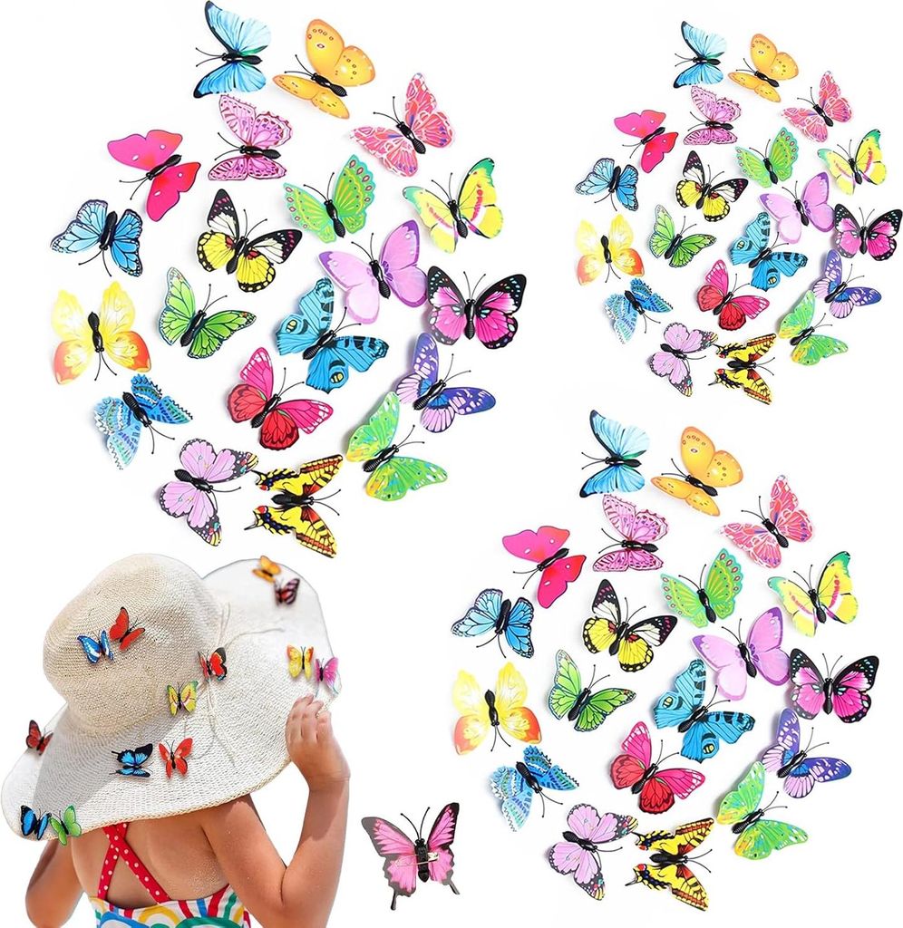 Allecto Plus - Bunte Schmetterlingsdekoration Set mit Sicherheitsnadeln - PVC Schmetterlinge für Kinderzimmer und Büro - Gemischte Farben - Tisch...