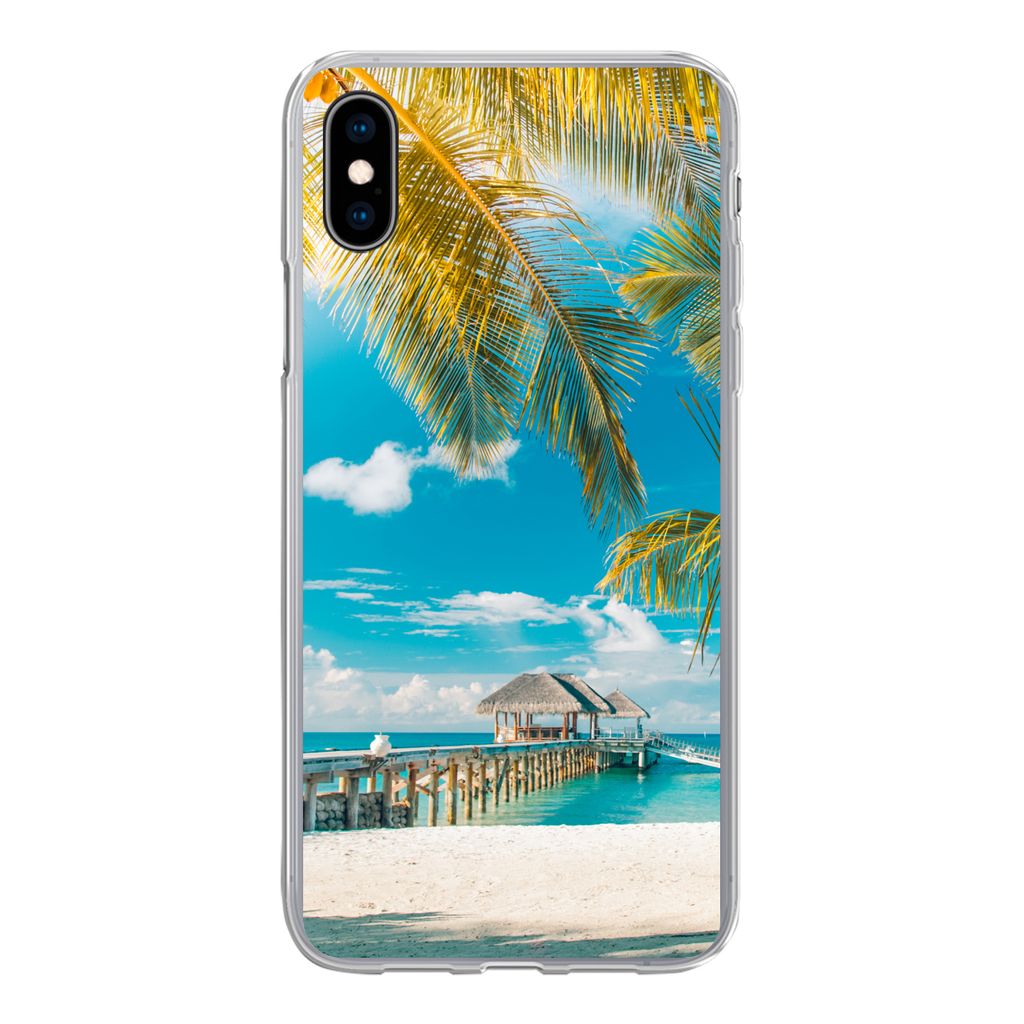 MuchoWow Handyhülle Schutzhülle Hülle für iPhone Xs Tropisch - Strand - Palme Silikon Softcase Handy Hülle - Handytasche
