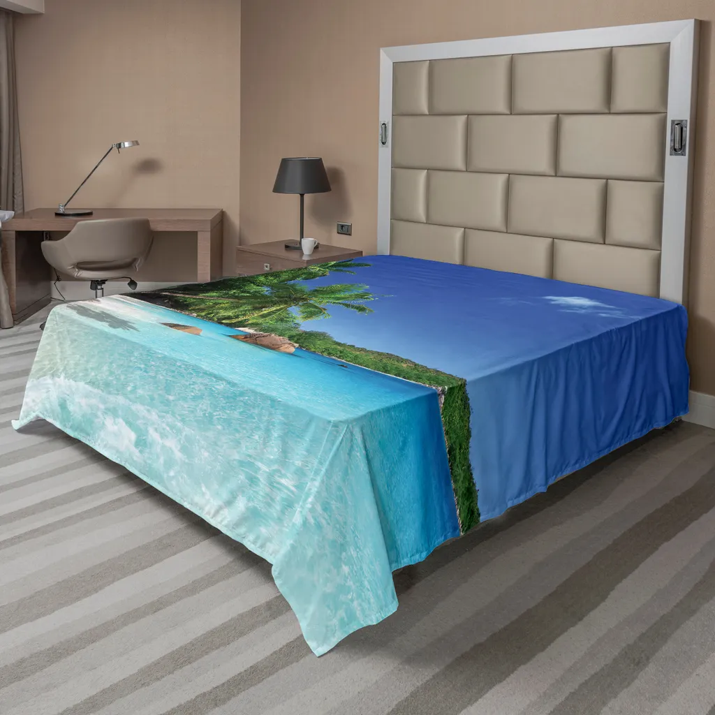 Drap de lit plat Océan ABAKUHAUS 266x260 cm en microfibre Turquoise