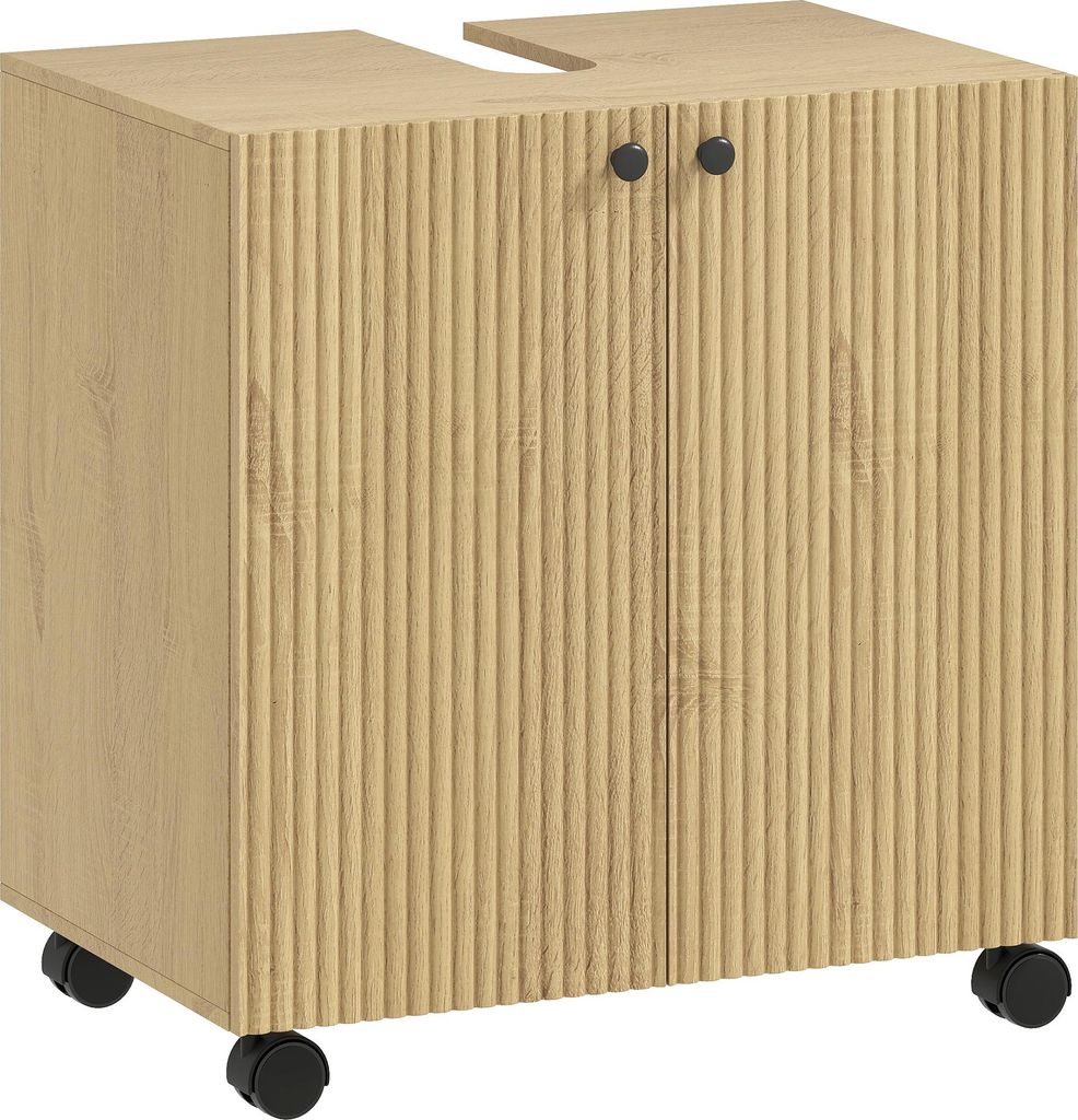 Waschbecken-Unterschrank für Badezimmer, 3-stufiges Regal, Räder, Holz