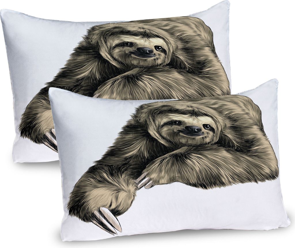 ABAKUHAUS Faultier Kissenbezug Packung mit 2, Süß lächelnd Dschungeltiere liegend mit gekreuzten Beinen Tropic Fauna Sketch, Dekorativer Gedruck...