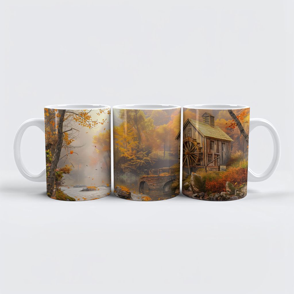 raxxa Premium-Tasse "Old Water Mill by Stream in Autumn"