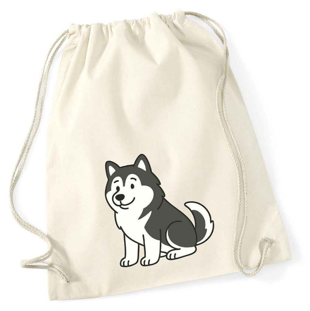Huuraa Turnbeutel Alaskan Malamute Comic Mali 12 Liter Natural Baumwolle Rucksack Geschenkidee