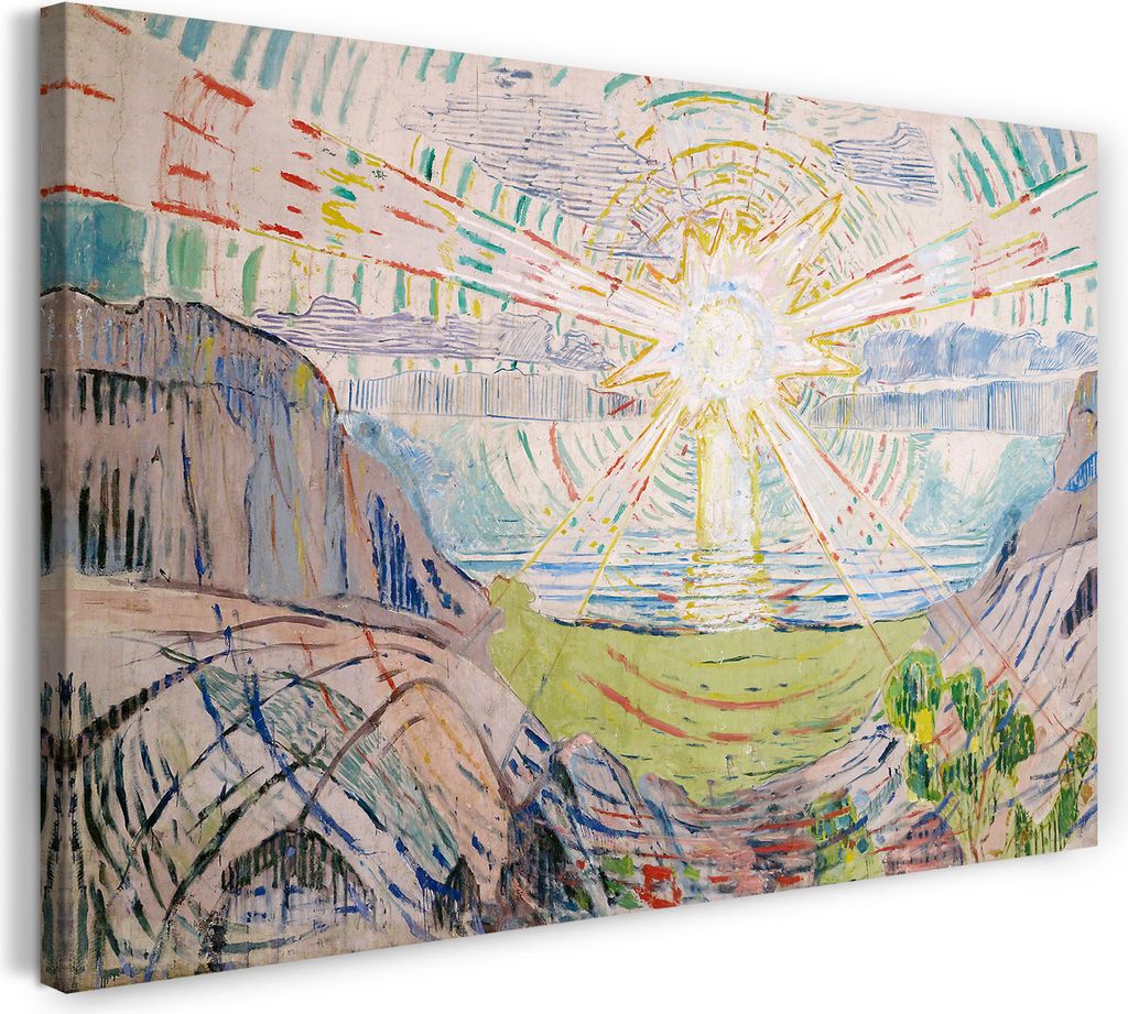 Leinwandbild (100x70cm): Edward Munch - Die Sonne (1910/1911), echter Holz-Keilrahmen inkl. Aufhänger, handgefertigt in Deutschland
