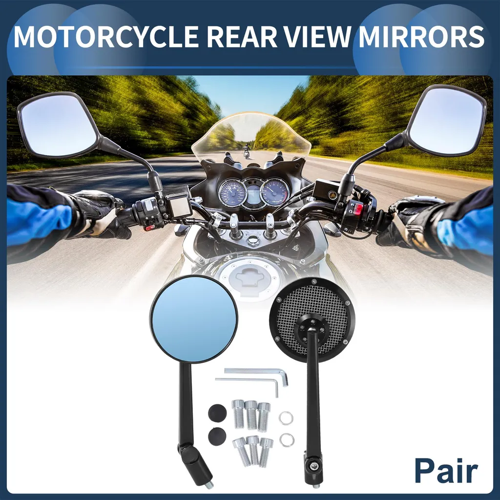 Rétroviseurs Universels Moto en Aluminium Bleu - Paire de Guidon Noir
