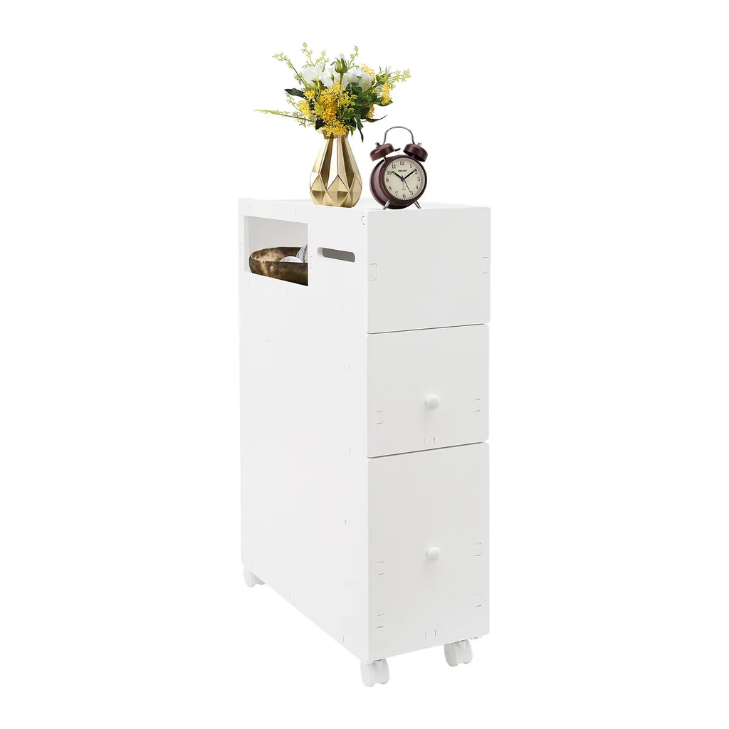 Armoire de salle de bain à 2 tiroirs sur roulettes - Blanc Grand Modèle