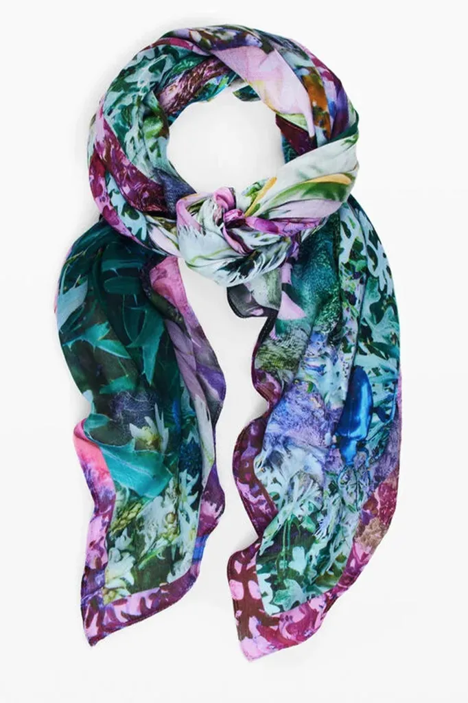 Foulard vert fluide 80 x 180 cm - Imprimé bohème chic haute qualité