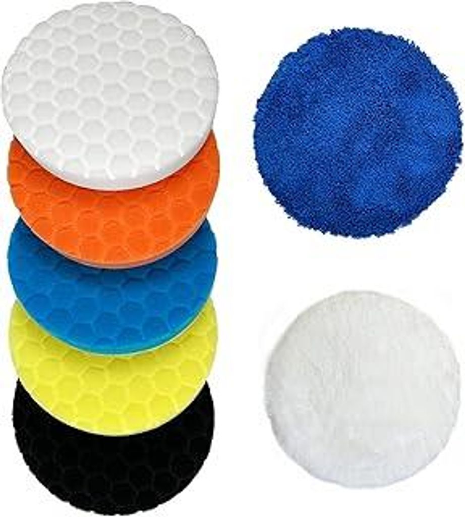 7tlg 150mm Polierpad Klett Set, Konvixon Waben Polieren Schwämme, Auto Polierpads, Wachs Polierschwamm Waschbar, Polishing Pad,vielseitiges Polier...