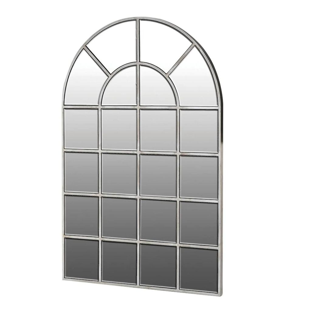 Spiegel gewölbt im Fensterdesign – 93 x 124 cm – Rahmen in edlem Silber