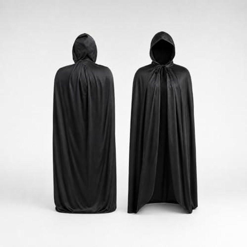 Umhang Schwarz 140 cm mit Kapuze für Vampir, Hexe, Produktbild 