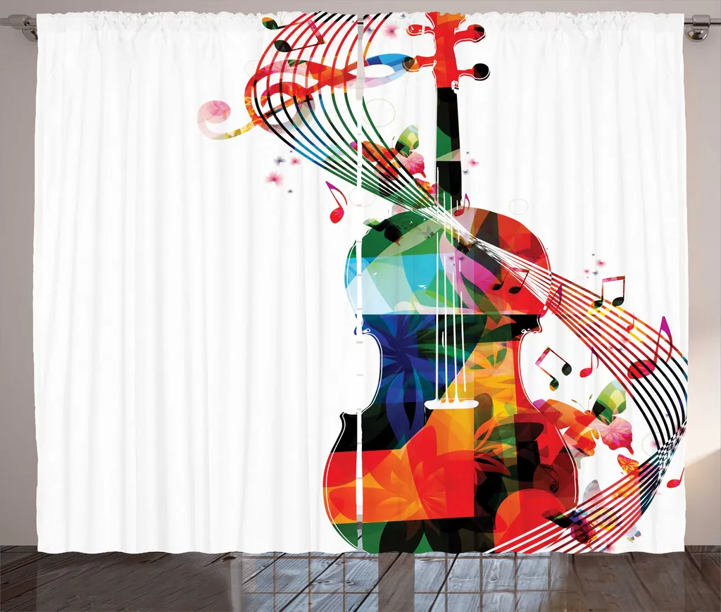 Rideau pour chambre à coucher motif violoncelle avec crochets inclus