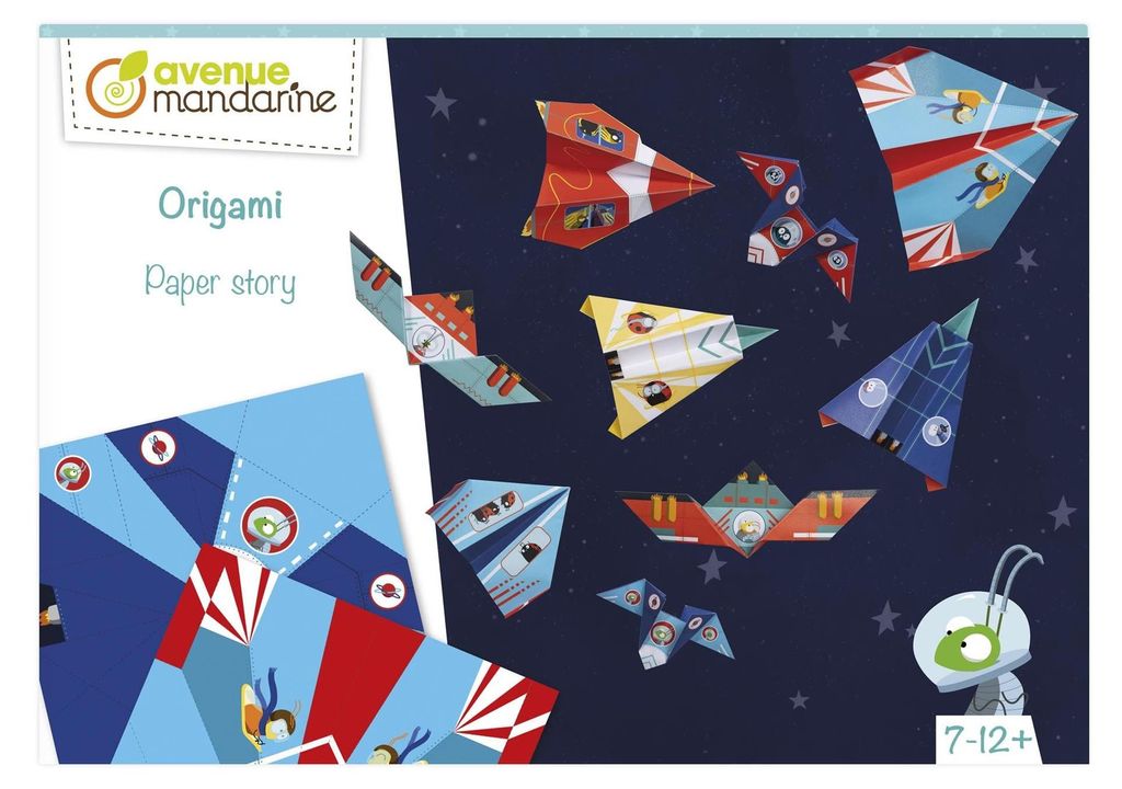 MY MANDARINE KC126C - Kreativbox Origami Paper Story, ab 7 Jahren, 40 Bögen 15x15 cm, Flugzeuge/Raketen, 1 Box