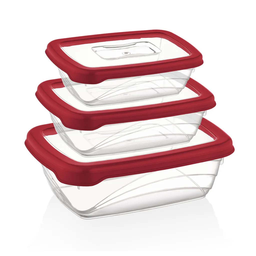 Herzberg Set 3 Pezzi Saver Box Rosso - Contenitori Ermetici Salva Freschezza