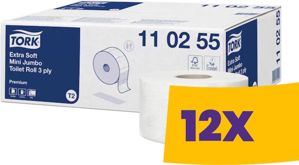 Tork Toilettenpapier Mini Jumbo 110255 3lagig weiß 12 Produktbild 