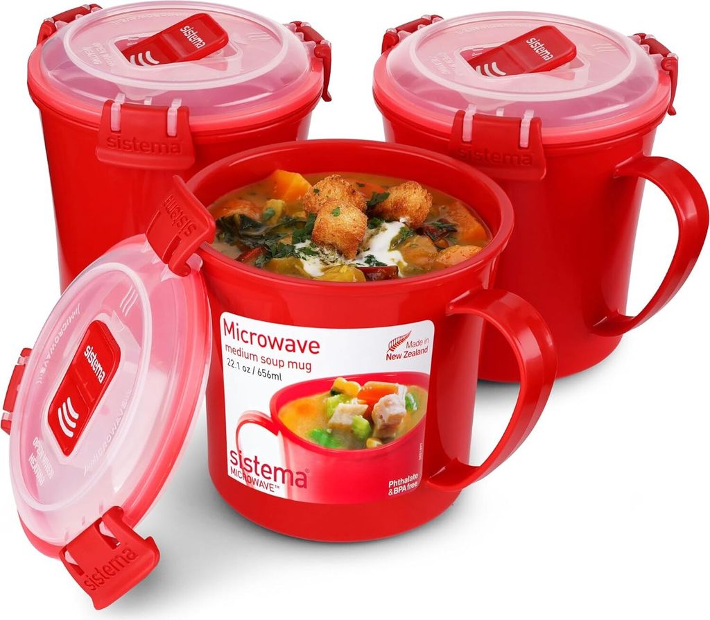 Sistema Microwave Suppentasse | 656 ml | BPA-frei | rot | 3 Stück
