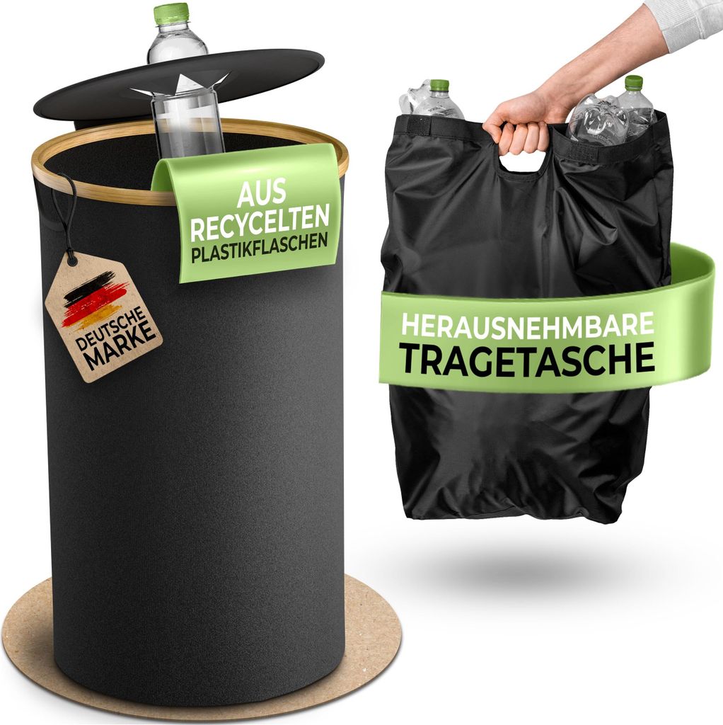 Glückstoff ️ Runde Pfandflaschen Aufbewahrung mit XXL Tragetasche – Flaschensammler für Küche und Abstellraum