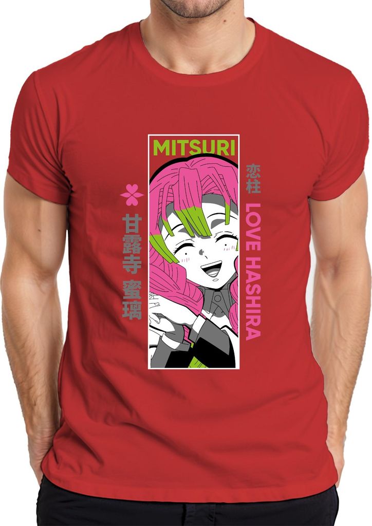 Mitsuri Love Hashira Demon Slayer Anime Geschenk Otaku kawaii Herren T-Shirt, Rot, L