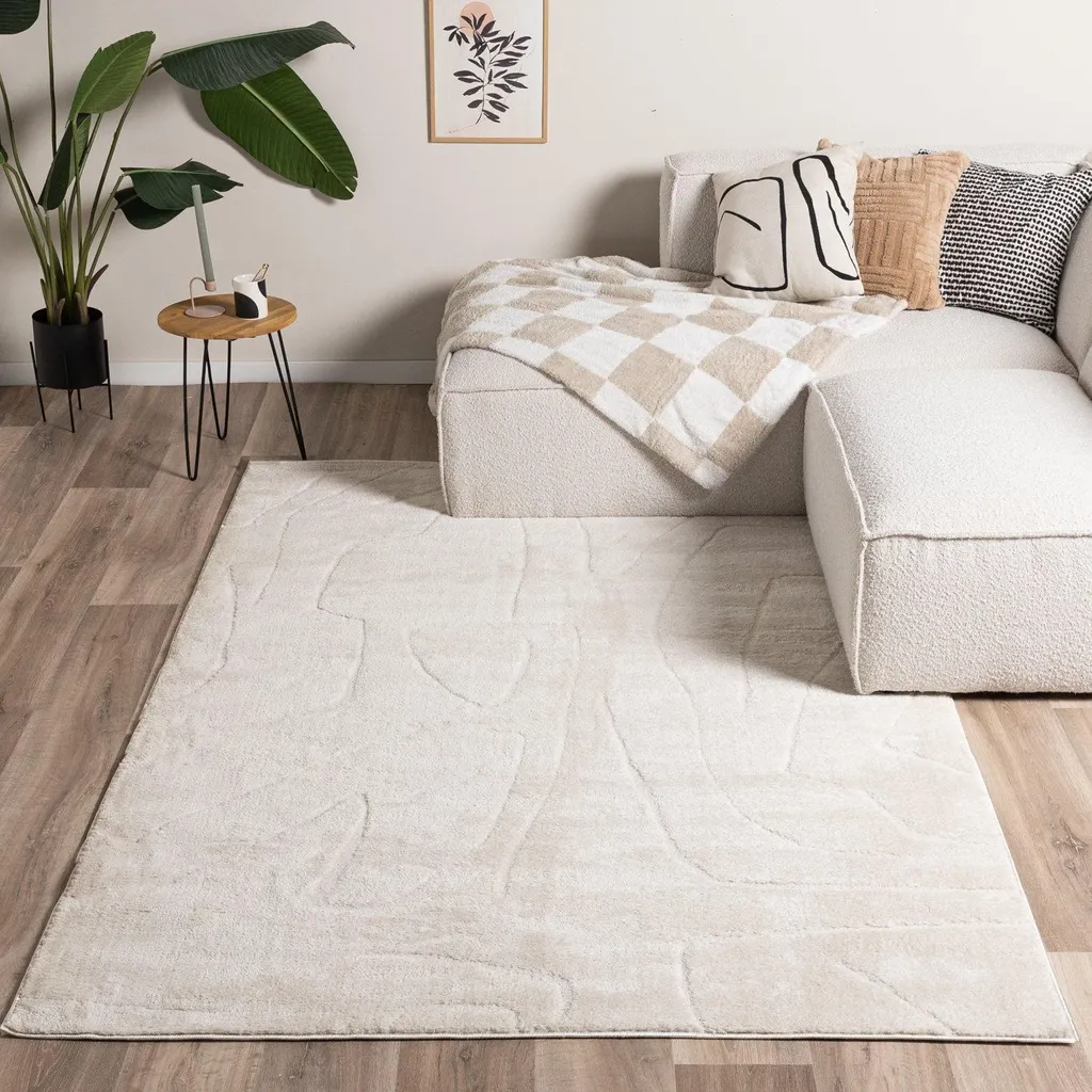 Tapis de Terrasse Moderne Yori Crème pour Balcon et Patio 120x170 cm