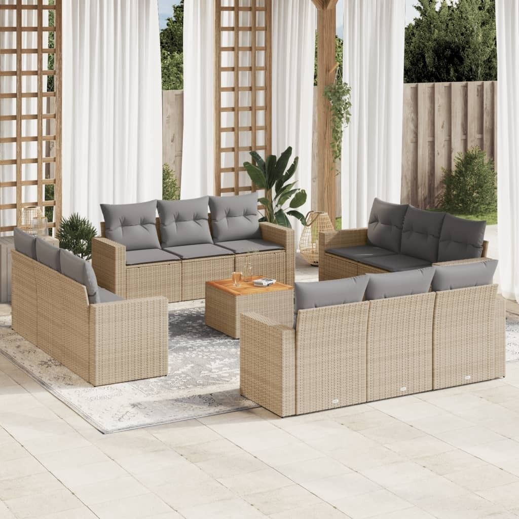 Design 13-tlg. Garten-Sofagarnitur mit Kissen Beige Poly Rattan, Gartenmöbel-Sets 2024 Neu