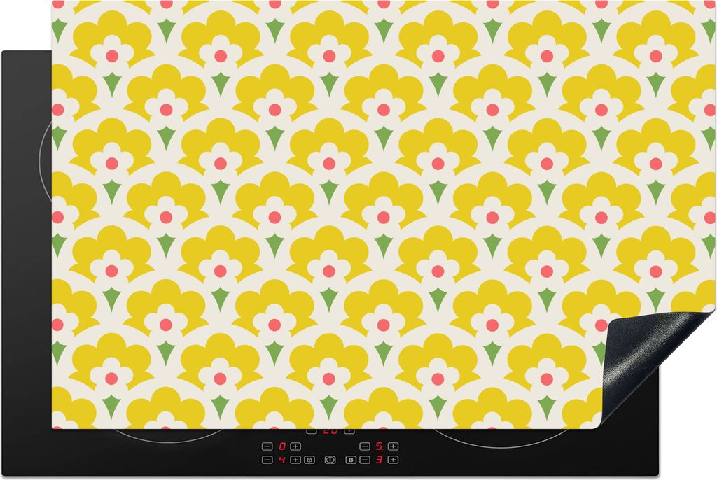 KitchenYeah Herdabdeckplatte Design - Retro - Siebziger Jahre - Gelb , 81x52cm, Küche Deko, Glaskeramikfeld Herdabdeckung, Abdeckplatte fùr Koc...