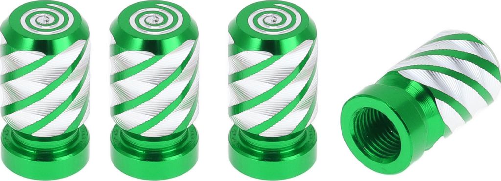 Reifenventilkappen Dekorative grüne Spiralmuster Reifenventil Staubabdeckungen 7x22mm Aluminiumlegierung 4 Stück