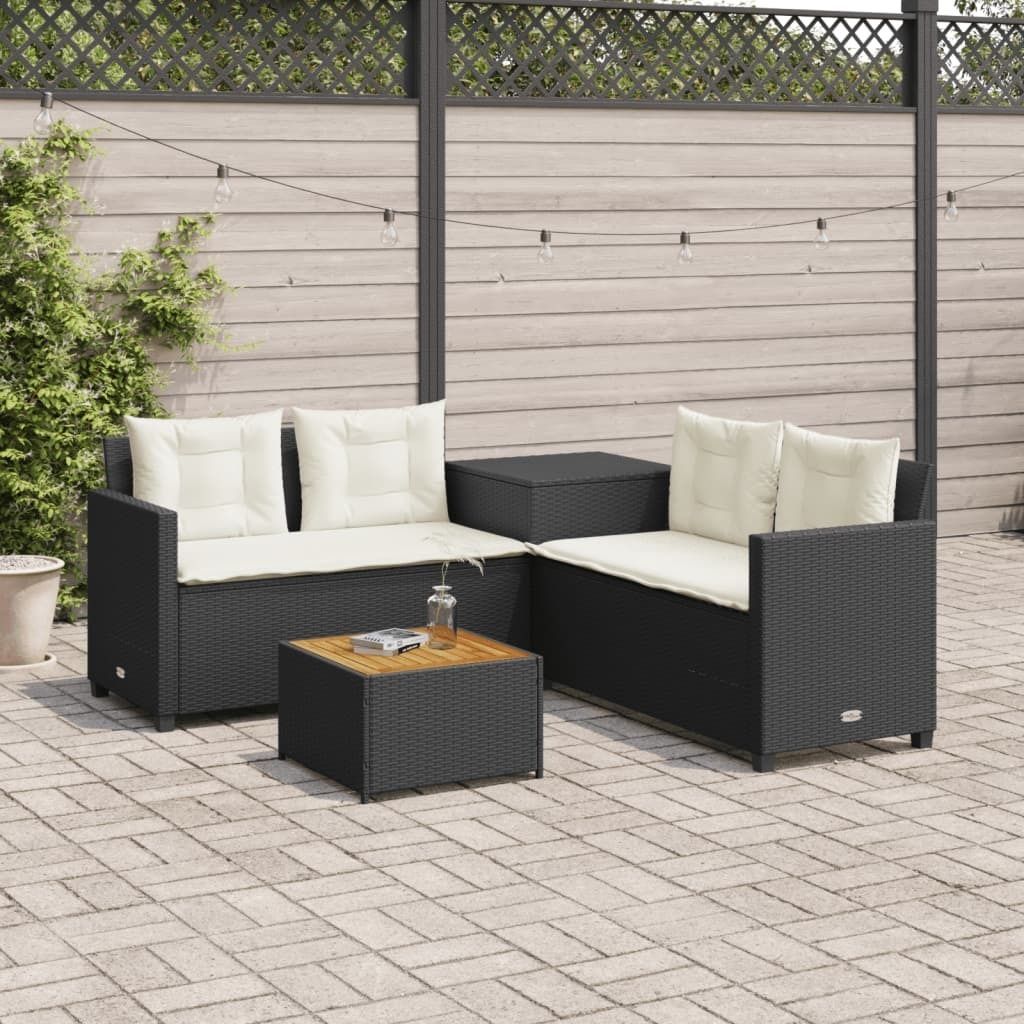 Maison Exclusive - Gartensofa in L-Form mit Tisch und Kissen Schwarz Poly Rattan