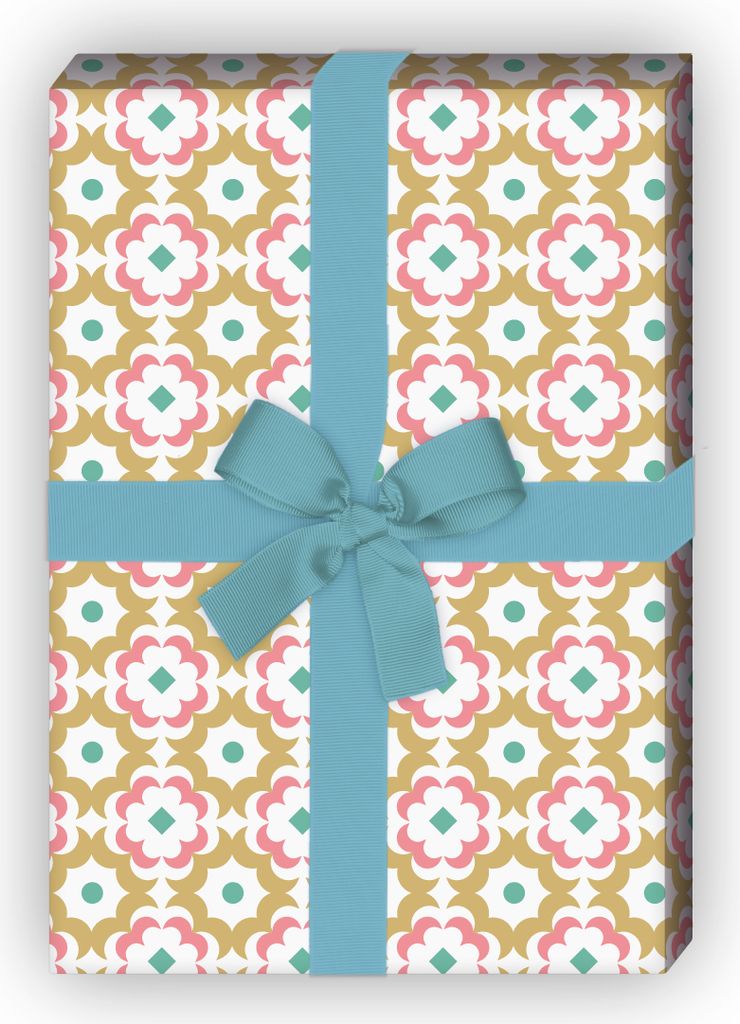 Hübsches Blüten Geschenkpapier im Retro Design, rosa kleines Muster - G8632, 32 x 48cm