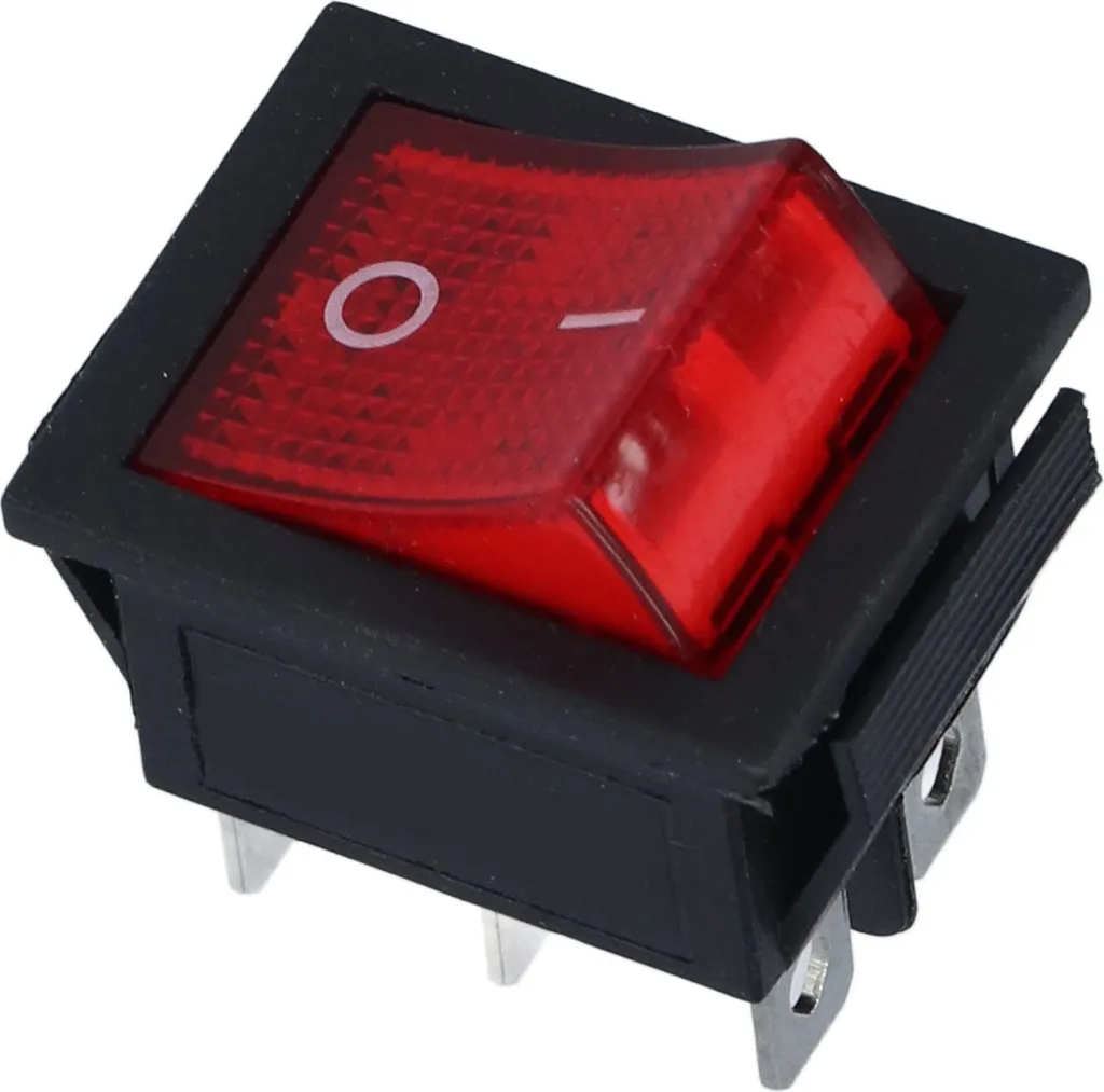 4 Interruttori A Bilanciere Illuminati 16A 250VAC - Rosso, Verde, Giallo, Blu - 2 Poli (4 Pin), 28.5x21.5mm