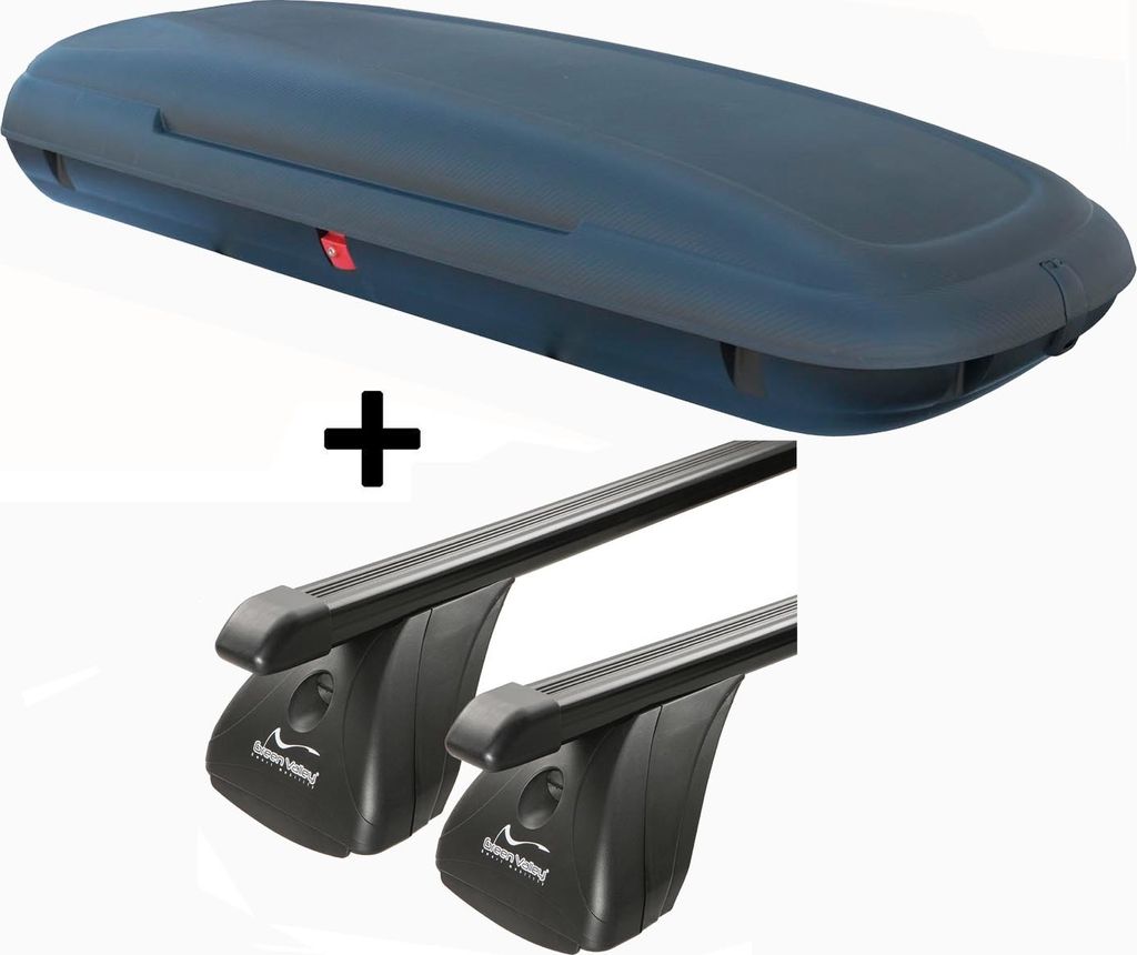 Dachbox VDPCA480 480Ltr carbonlook + Stahl Dachträger Aurilis VDP kompatibel mit für Peugeot 208 (5Türer) ab 2012