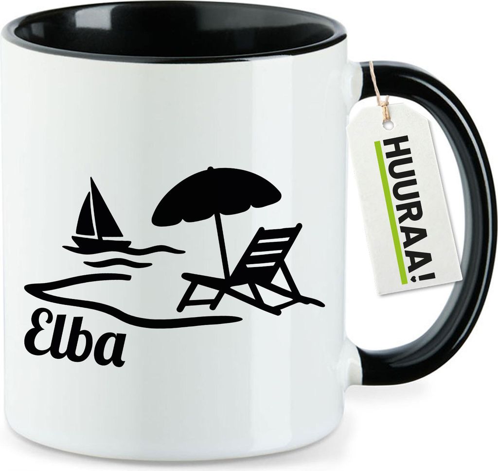 Huuraa Kaffeetasse Elba Inselmotiv Italien 330ml Schwarz Keramik Kaffeebecher Geschenkidee