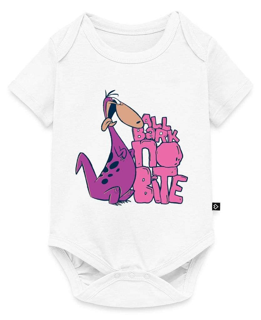 Spreadshirt The Flintstones Dino Spruch All Bark No Bite Kurzarm Tages Baby Body, 74 (6-9 M.), Weiß