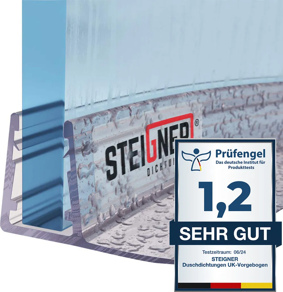STEIGNER Guarnizione doccia, 150cm, per spessore vetro 6/ 7/ 8 mm, guarnizione semicircolare in PVC, UK02