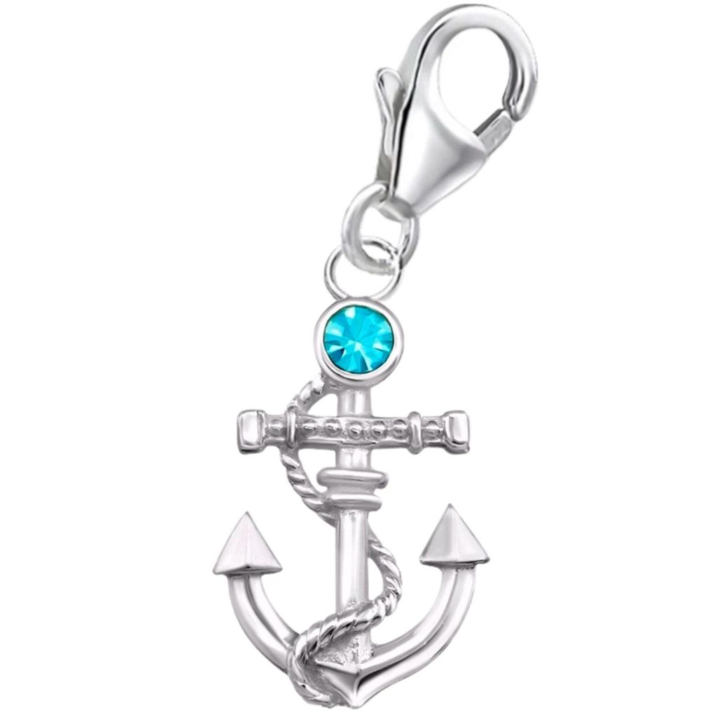 Anker Charm mit blauen Kristall - Ozeanische Träume Echtschmuck