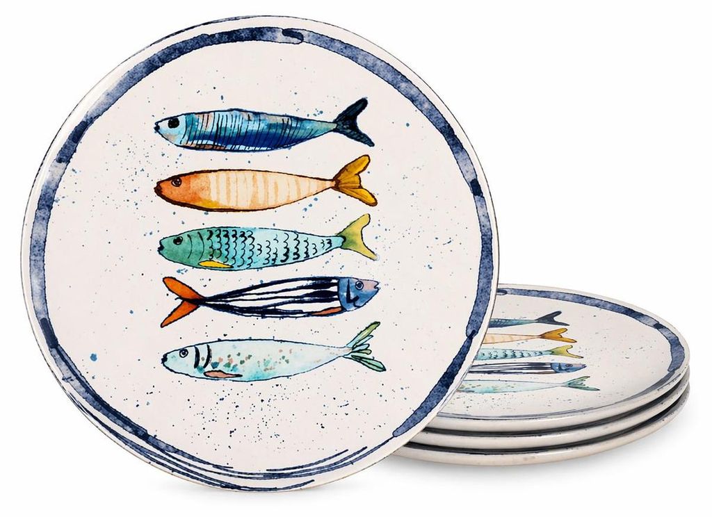 Teller, mediterran mit Sardinen-Motiv | Maritime Produktbild 