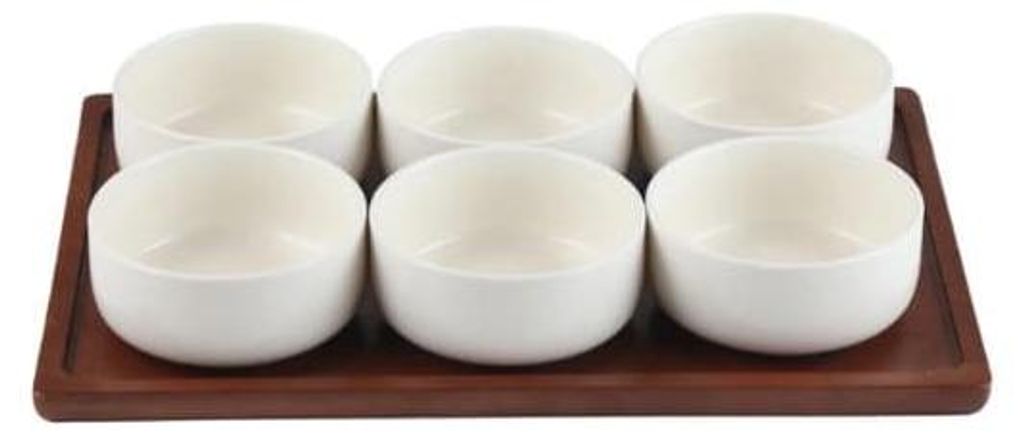 SORA - Servierschalen-Set - 6-teilig - Akazienholz-Untergestell - Natur - Modern