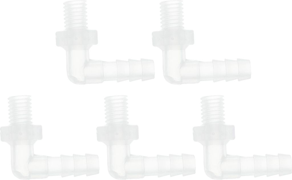 5 Stück Kunststoff-Schlauchstutzen 90° Winkel 15/64" Schlauchstutzen M8 männlich NPT Schlauchtülle Adapter Klar PP