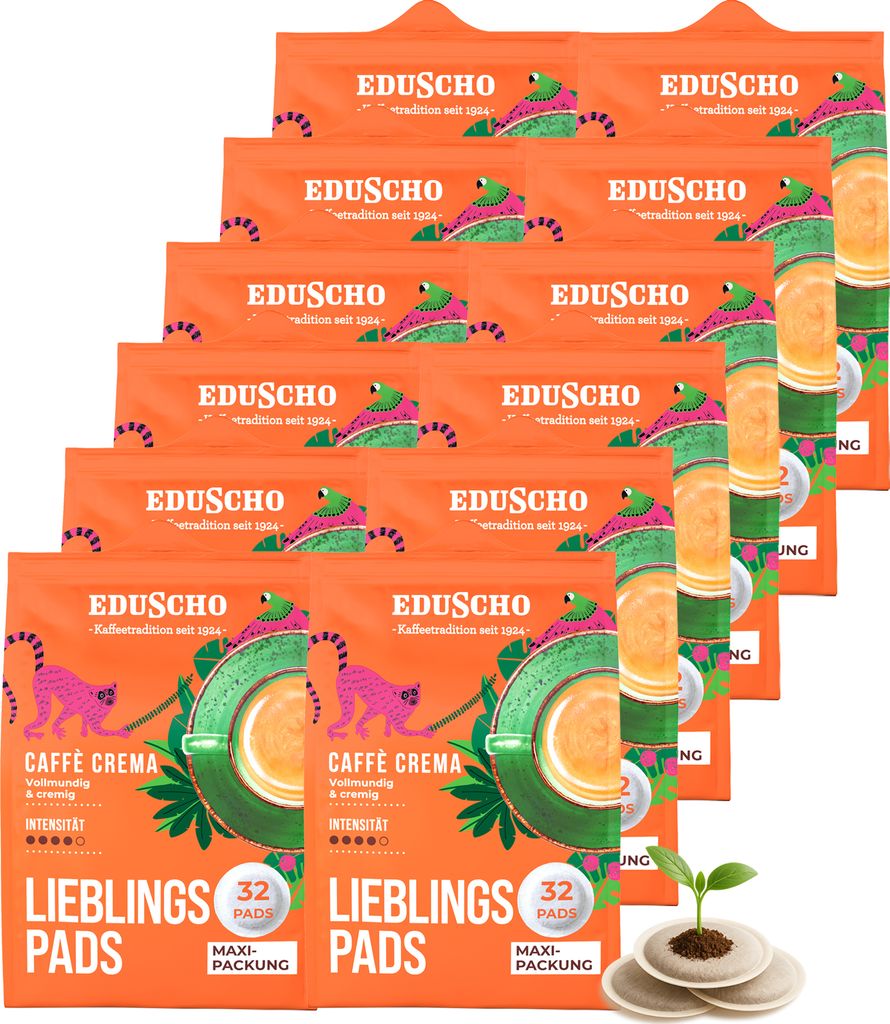 Eduscho Kaffeepads Vorratspack Maxi Packung, Lieblingspads Caffè Crema, 384 Pads – 12x 32 Pads, vollmundig und cremig, für alle Pad Maschinen, ...