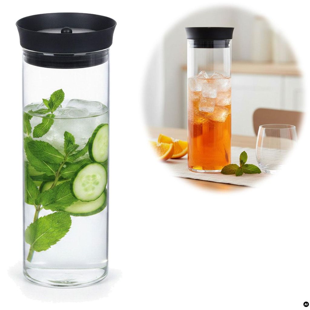 2x Glas Flasche Wasserkaraffe 1L Borosilikatglas Deckel Produktbild 