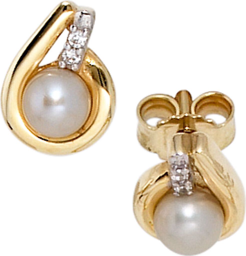 Ohrstecker Stecker Süßwasser Zuchtperlen Zirkonia 333 Gold Gelbgold