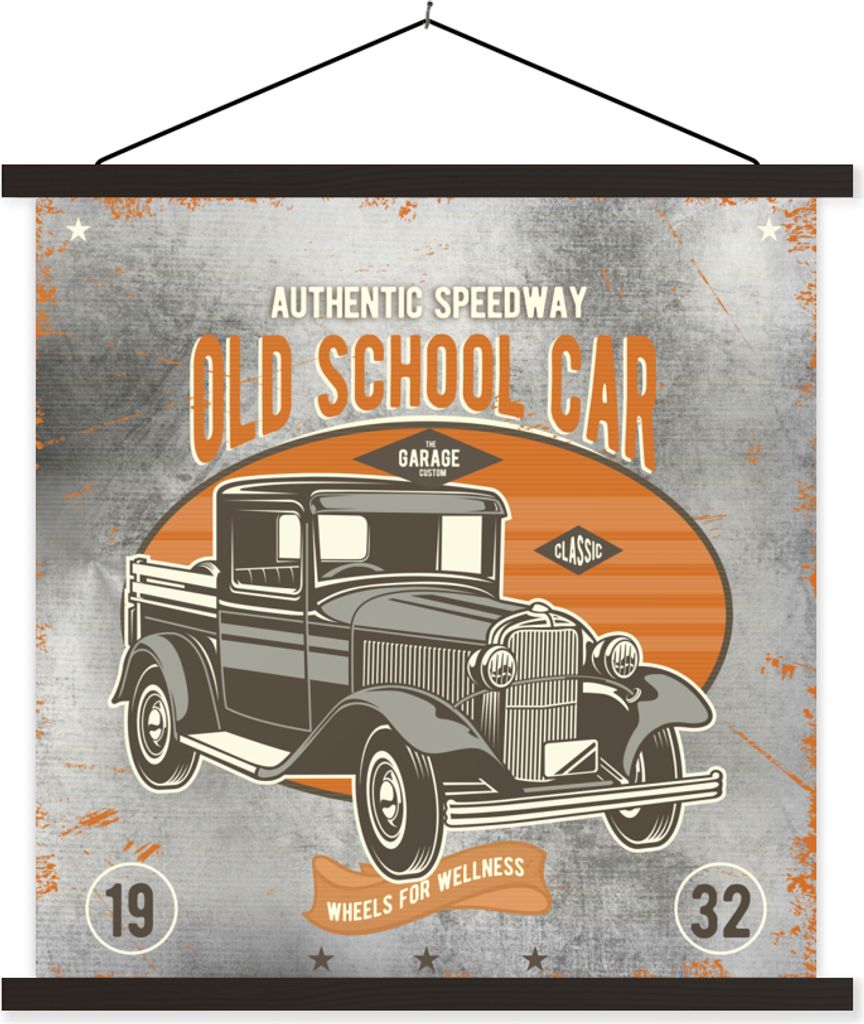 MuchoWow Textilposter Mancave - Auto - Retro - Oldtimer 120x120 cm mit schwarzem Rahmen - Aufhängungsset