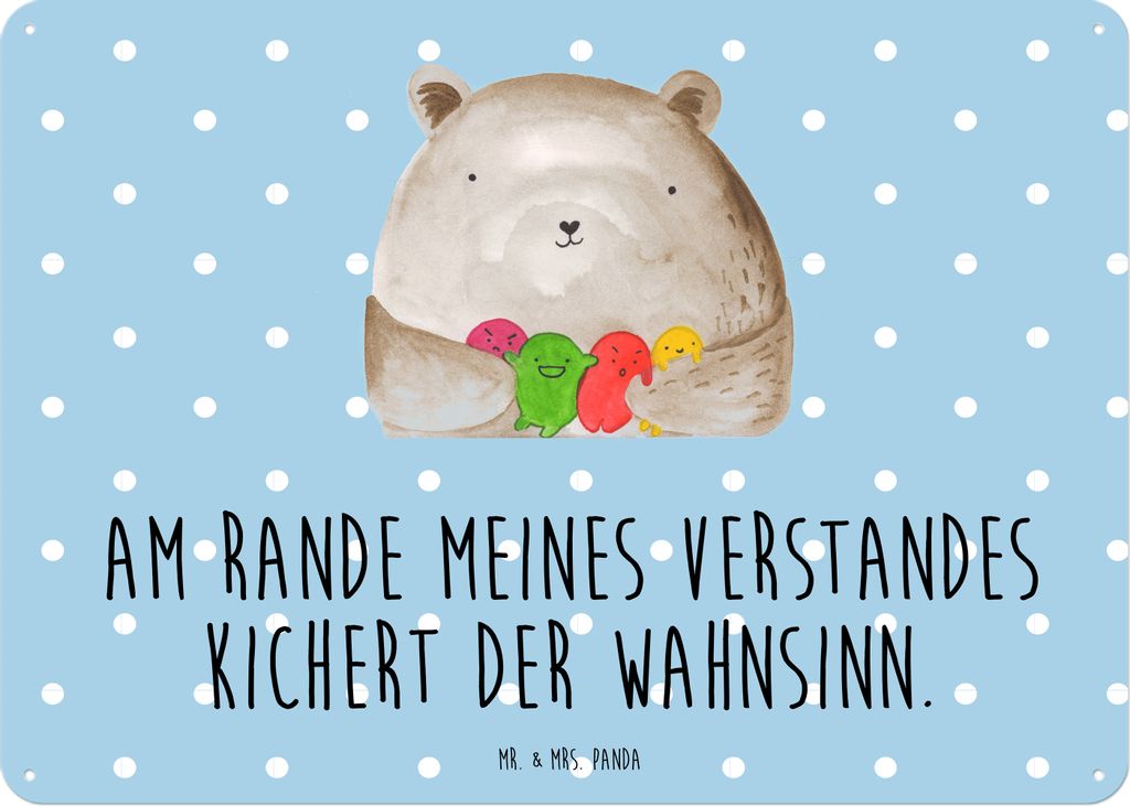 Mr. & Mrs. Panda Wandbild Bär Gefühl DIN A5 - Blau Pastell - Geschenk, Wahnsinn, Verrückt, Schild, Teddy, Durchgedreht, tafel, Retro Blechschild...