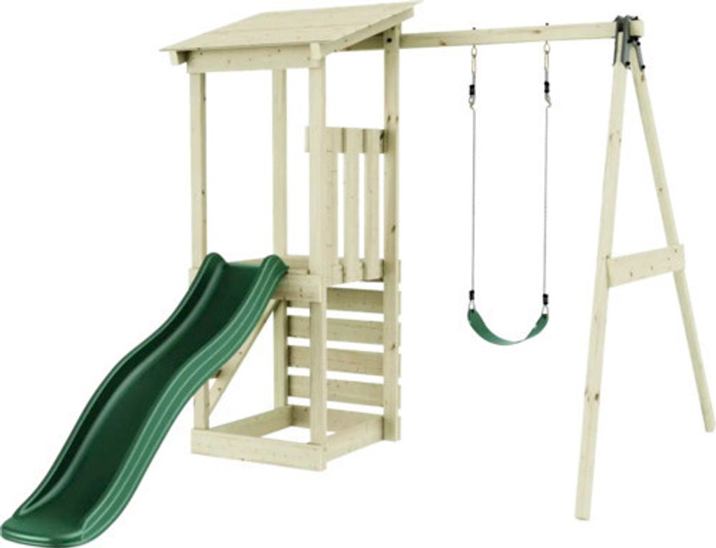 Rebo Spielturm Lyon mit Rutsche,Klettergriffe, Brettschaukel