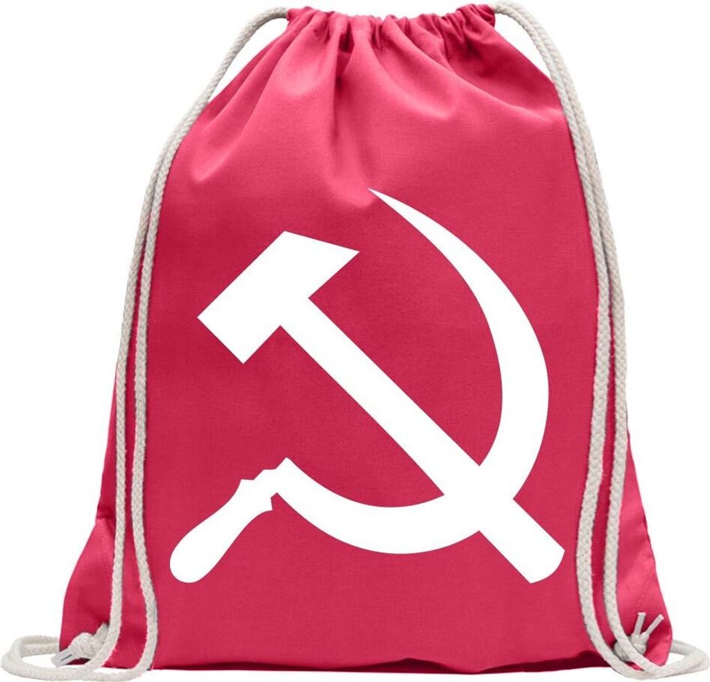 Kiwistar - Turnbeutel - pink - Hammer und Sichel - Fun Rucksack Sport Beutel Gymsack Baumwolle mit Ziehgurt