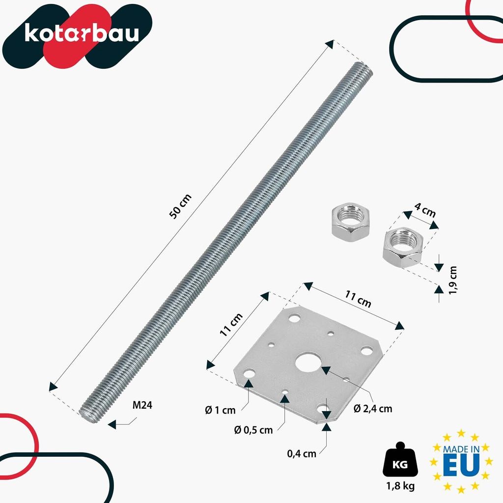 KOTARBAU® Základňa stĺpa 110 x 110 x 500 mm Závit M24 mm so Obrázok produktu 3