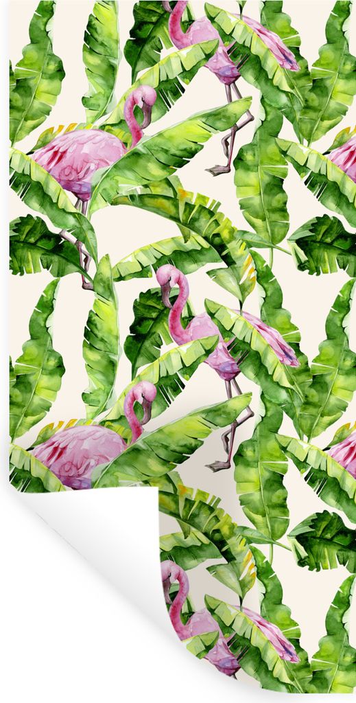 MuchoWow Wandtattoo Wandsticker Wandaufkleber Flamingo - Blätter - Muster 80x160 cm Selbstklebend und Repositionierbar - Sticker - Dekorfolie